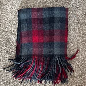 Vintage Pendleton Red and Gray Plaid Wool Blanket with Fringe